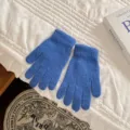 Einfarbige blaue Winter Plüsch Fünffingerhandschuhe, weiche Strick warme flauschige Handschuhe. - Einheitsgröße / Kaninchenhaar Königsblau