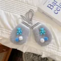 Winter süße Lammwolle Cartoon Bär Baby Fäustlinge mit Pompoms, dicke warme graue Gloves Kinder. - Kleinkind (1-3 Jahre) / Grau + Blauer Bär