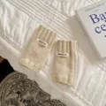 Guanti senza dita in maglia beige da donna inverno caldi lana scaldamuscoli eleganti - Taglia unica / Beige
