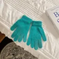 Winter warm solid color knit five-finger gloves for women, cozy and stylish everyday wear. - One Size / Rabbit Hair Lake Blue