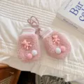 Niedliche Winter warme Lammwolle Baby Fäustlinge mit rosa Cartoon Bär und bunten Bommeln. - Kleinkind (1-3 Jahre) / Rosa + Rosa Bär