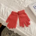 Korean winter solid color rabbit fur warm knitted five-finger gloves for women daily wear - One Size / Rabbit Hair Tangerine