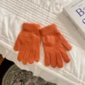 Orange knit five-finger gloves, soft plush winter warm gloves for women and students. - One Size / Rabbit Hair Orange