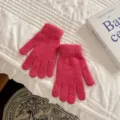 Winter warm knitted five-finger gloves for women, solid color soft cozy daily wear. - One Size / Rabbit Hair Rose Red