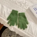 Green fuzzy knit gloves for women, winter warm plush five finger gloves soft woolen mittens. - One Size / Rabbit Hair Dark Green