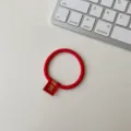 Red New Year embroidered hair ring festive elastic hair rope for women hair accessories - Thin Ribbed - Peanut Blessing