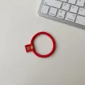 Red festive hair tie with embroidered tag, minimalist style hair accessory for women. - Thin Ribbed - Beautiful Flower