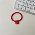 Red hair tie for women, festive lucky hair band with embroidered tag, daily hair accessory. - Thin Ribbed - Exam Success