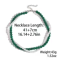Double layered beaded necklace with green malachite and white faux pearls for women. - Emerald Texture White Bead Style (N2608-25)