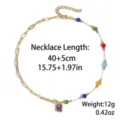 Gold-plated chain necklace featuring colorful crystal beads and a purple pendant for women. - Seven-Color Candy Style (N2608-20)
