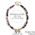 Leopard Print Fabric Choker Necklace with Gold Alloy Bow Pendant and Metal Beads Accessory - Brown Spots Butterfly Shadow (N2506-3)