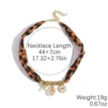 Fashion leopard print fabric choker necklace with pearls and pendants for women chic. - Leopard Gold Beads (N2510-2)