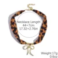 Leopard print fabric necklace with elegant gold bow pendant, stylish choker for women. - Vintage Brown Black (N2510-3)