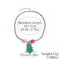 Christmas tree pendant beaded necklace with red green braided rope festive holiday gifts - Glitter Christmas Necklace (N2506-30)