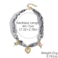 Fashion black white paisley fabric silk scarf necklace with gold heart star pendant charms - Black and White Paisley (N2510-4)