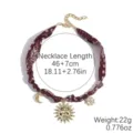 Fashion paisley bandana silk scarf necklace with gold sun moon star pendant choker jewelry. - Reddish Brown Star Moon (N2510-1)