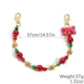 Christmas beaded bag charm keychain with red green spheres, bow, and gold snowflake pendants. - Christmas Bowknot Beads Style (K2509-2)