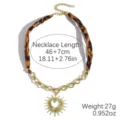 French retro leopard print fabric spliced metal chain necklace with sun heart pendant clavicle chain - Leopard Sun Charm (N2511-9)