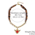 French Vintage Leopard Fabric Scarf Spliced Gold Chain Winged Red Heart Pendant Necklace - Leopard Wings (N2511-10)