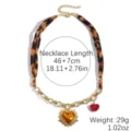 French vintage leopard print fabric spliced metal chain necklace with sun heart pendant chic - Leopard Sun (N2511-11)