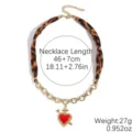 Leopard print scarf chain necklace with red heart pendant, stylish vintage clavicle jewelry. - Brown Leopard Arrow (N2511-13)