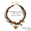 French retro leopard print silk scarf necklace with sun charm, chic clavicle chain. - Brown Leopard Daisy (N2511-15)