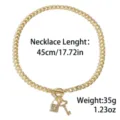 Gold OT clasp chain necklace with rhinestone lock and key pendant chic clavicle jewelry - Vintage Lock and Key Style (N2606-13)