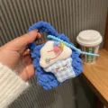 Borsetta per auricolari gelato all'uncinetto fatta a mano simpatico mini portamonete - Gelato con Strass / Blu scuro