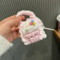 Custodia per auricolari lavorata a maglia Rosa Gelato Ciondolo per borsa Portamonete di lana - Gelato con Strass / Rosa