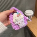 Borsa per auricolari all'uncinetto fatta a mano simpatico peluche gelato cartone animato portamonete - Gelato con Strass / Viola