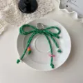 Green woven bow keychain with colorful beads, cute dopamine bag charm for trendy girls. - Green