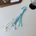 Blaue Spitzen Band geflochtene Schlüsselanhänger Tasche Charm ästhetischer Stil Kordel - Beige Baumwollspitze mit Flügel-Anhänger