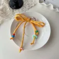 Colorful braided bow keychain sweet dopamine bag charm cute fashion accessory for women girls - Dark Yellow