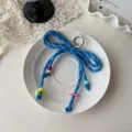 Blue braided bow keychain dopamine colorful bag charm sweet cute fashion accessory pendant - Dark Blue