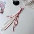 Rosa-weiße Spitzenkordel Schlüsselanhänger süßer geflochtener Taschenanhänger Autozubehör - Beige Baumwollspitze + Koreanisch Rosa Leder