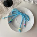 Blue woven bow keychain and bag charm, sweet dopamine style trendy accessory for cute girls. - Lake Blue