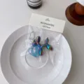 Acrylic colorful balloon dog keychain electroplated mini bag pendant diy cute charm - Navy Blue Iridescent
