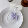 Acrylic purple balloon dog keychain with heart pendant, cute bag charm accessory. - Iridescent Purple