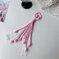 Pink Lace Climbing Rope Keychain Girly Cute Paracord Bag Pendant Car Key Ring Accessory - White Elastic Lace Pink Base Black Dots + Wing Pendant
