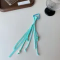 Blue braided lanyard keychain with cute beads, woven strap bag charm for stylish daily use. - Lake Green Herringbone Ribbon with Three Beads