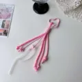 Pink white lace braided rope keychain cute heart carabiner bag charm aesthetic girly accessory - AB Color Lace + Wing Pendant