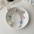 Colorful braided bow keychain dopamine bag charm sweet fashion accessory for girls variant - Beige