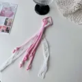 Pink white lace woven keychain cute heart braided rope keyring bag pendant variant - White Hollow Heart Lace + Three Beads