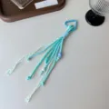Blue lace braided lanyard keychain with cute ribbon and beads for bags and car keys. - Light Green Cotton Lace with Three Beads