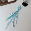 Blue braided lanyard keychain miu style ribbon charm for cute bags and car keys variant item - Wavy Edge Dotted Two-Tone Ribbon with Wing Pendant