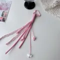Pink white lace style keychain cute woven strap cute braided car key charm pendant cord. - Pink Cotton Lace + Wing Pendant