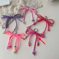 Colorful woven bow keychain and sweet dopamine bag charm with cute floral bead details. - Rose Red