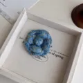 Blaue Tweed Kamelie Brosche Französische Vintage Stoff Blume Anstecknadel Eleganter Schmuck - Verdickter Goldfaden Blaue Blumen Brosche