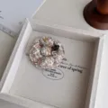 Handmade Tweed Camellia Flower Brooch Elegant Number 5 Fabric Pin for Women Apparel - Thickened Beige Floral + Number 5 Brooch