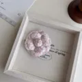 Pink tweed camellia flower brooch chic fabric pin elegant fashion accessory for women - Thickened Light Pink Floral Brooch